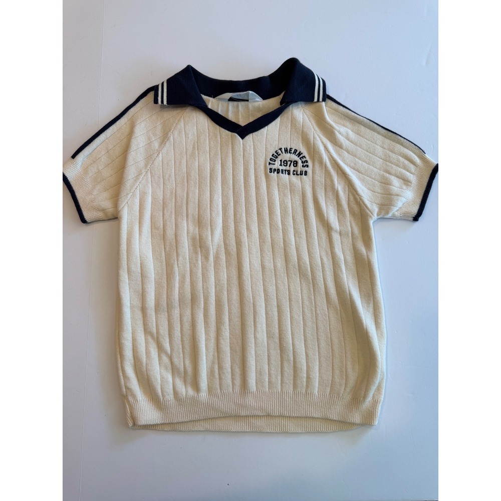 HM Kids Cream Ribbed Knit Polo Shirt Togetherness 1978 Sports Club Navy Trim 6X